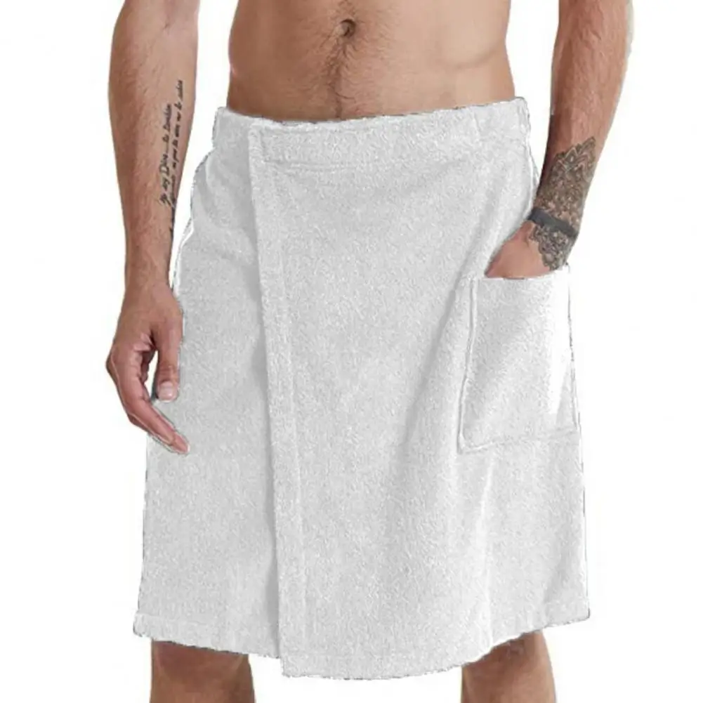 Men Bathrobe Bath Towel Adjustable Elastic Waist Homewear Nightgown Pocket Outdoor Sports Swimming Gym Spa Velcros Nightwear