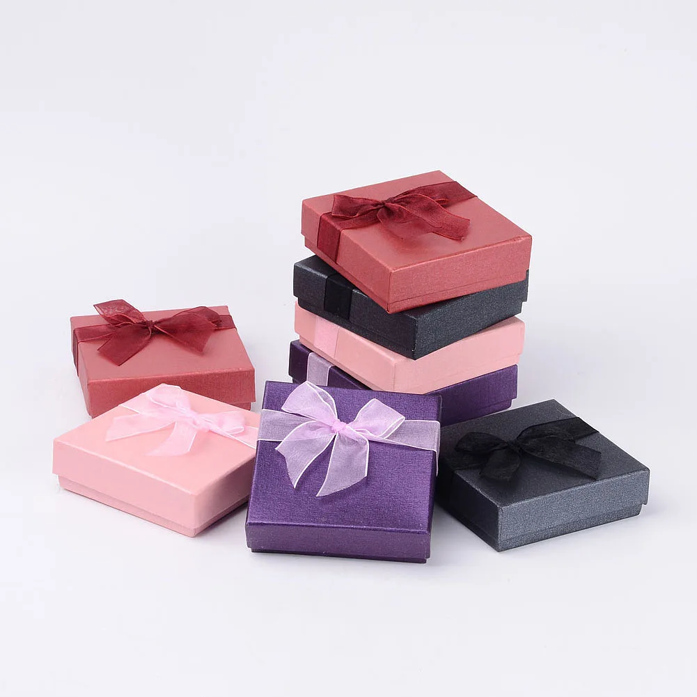 6pcs 9x9x2.7cm Valentines Day Gifts Boxes Packages Cardboard Square for Dispaly Bracelet Boxes Mixed Color