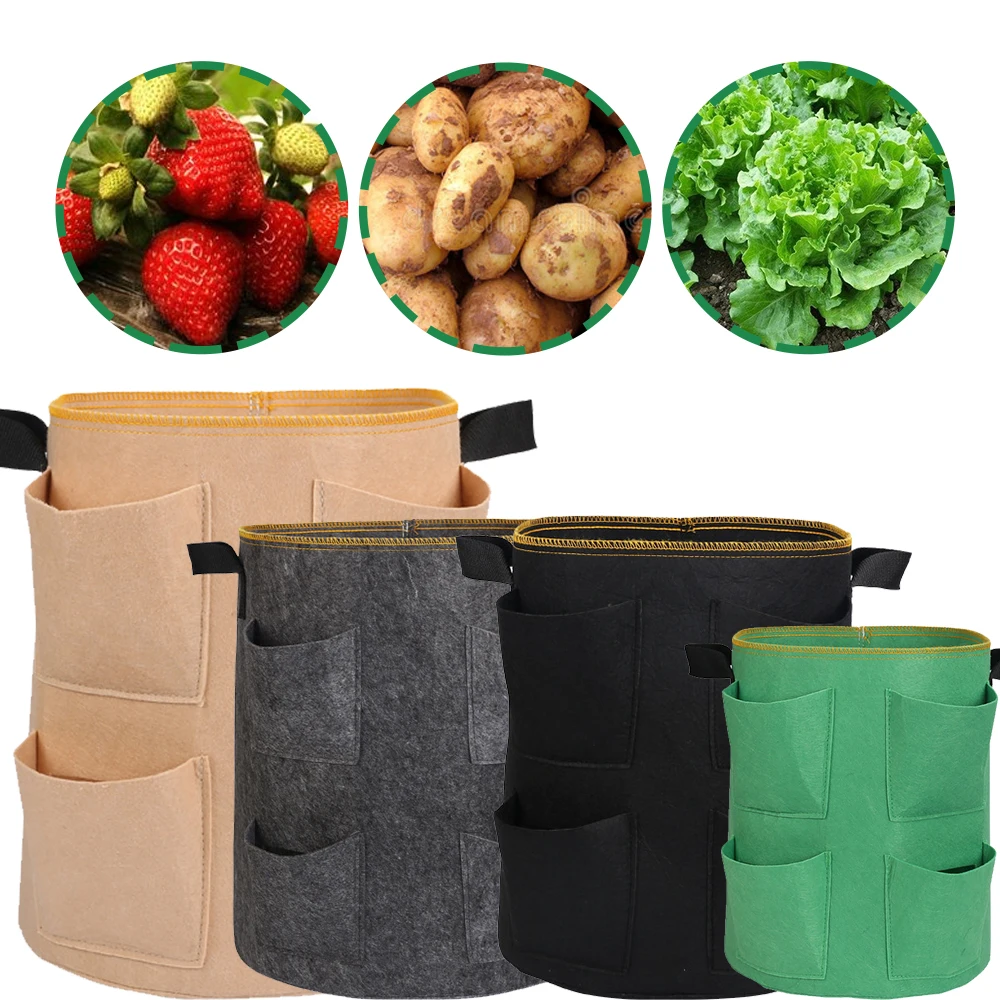 4/8Holes Garden Planting Nonwoven Fabric Felt Plant Strong Grow Bags Gardening Tools Maintain Humidity Durable Clean and Reuse