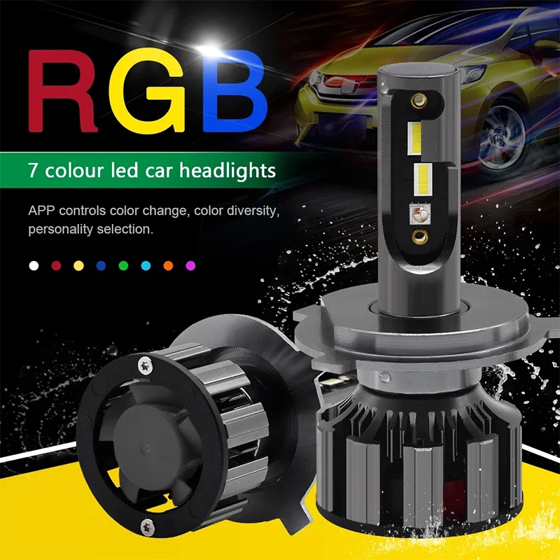 EURS RGB Colorful APP Bluetooth Control H4 H7 LED RGB Car Headlight H1 H3 H8 H11 HB3 HB4 D2S D3S LED Lights Car Headlight Color