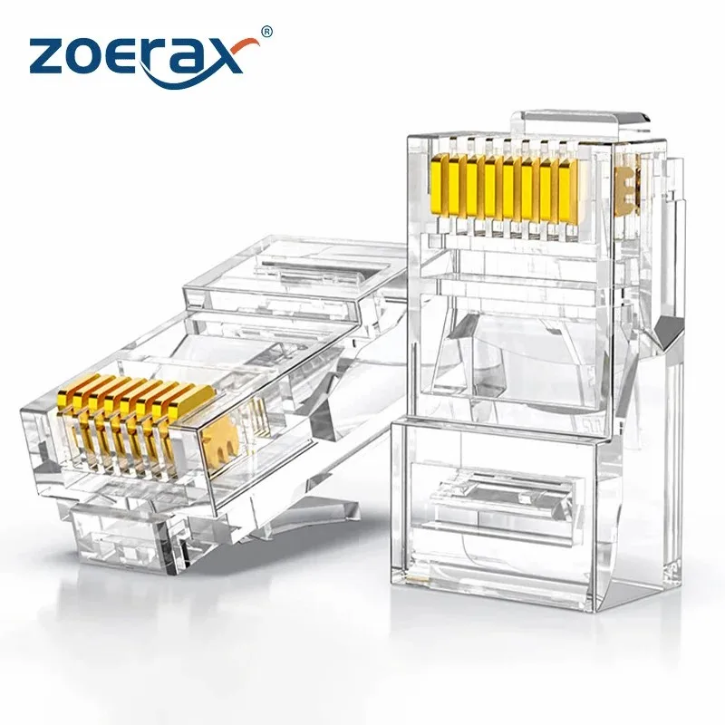 

ZoeRax CAT5e CAT6 Connector RJ45 Modular Plug Network Connectors 50μ Gold-Plated 1.1mm Hole End for Ethernet Cable