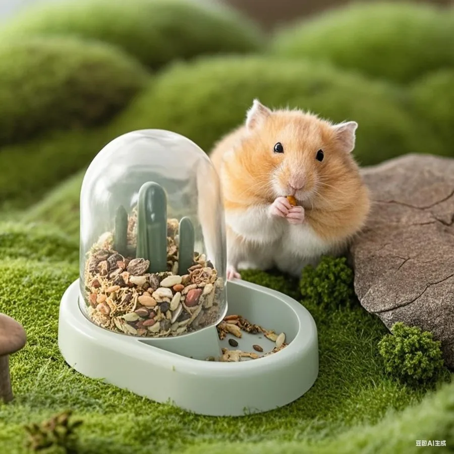 وعاء توزيع طعام الفئران الأوتوماتيكي مع زجاجة مياه ووعاء طبق الطعام لجربوع الفأر القزم باللون الأخضر