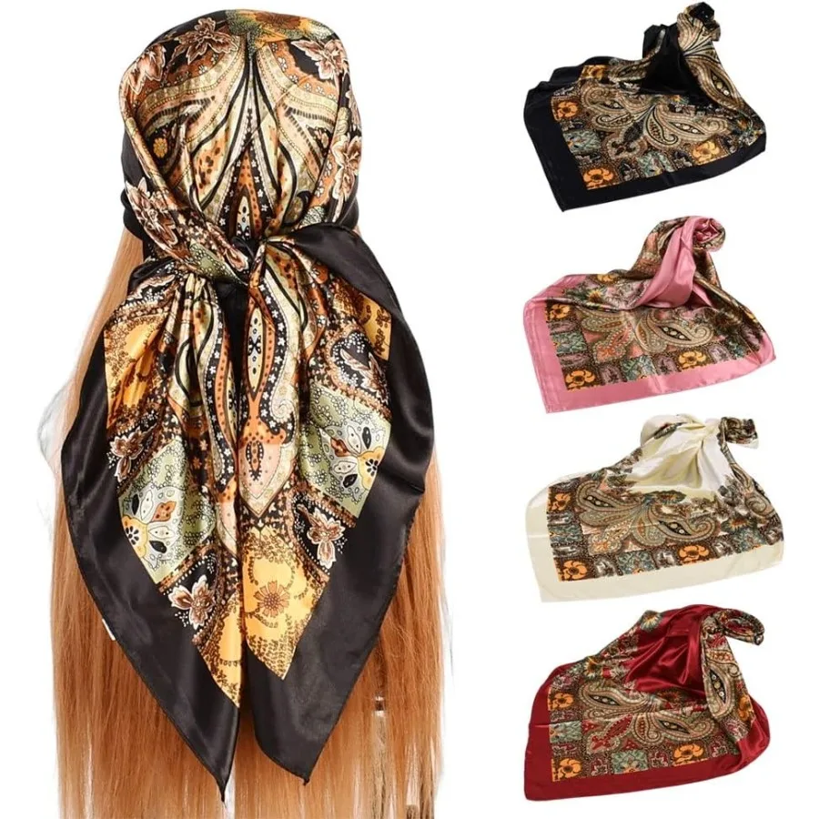

4Pcs Silk Head Scarves for Women Satin Hair Scarf 35 Large Square Bandana Silk Like Neck Scarf Shawl Perfect for Daily Wear Tra