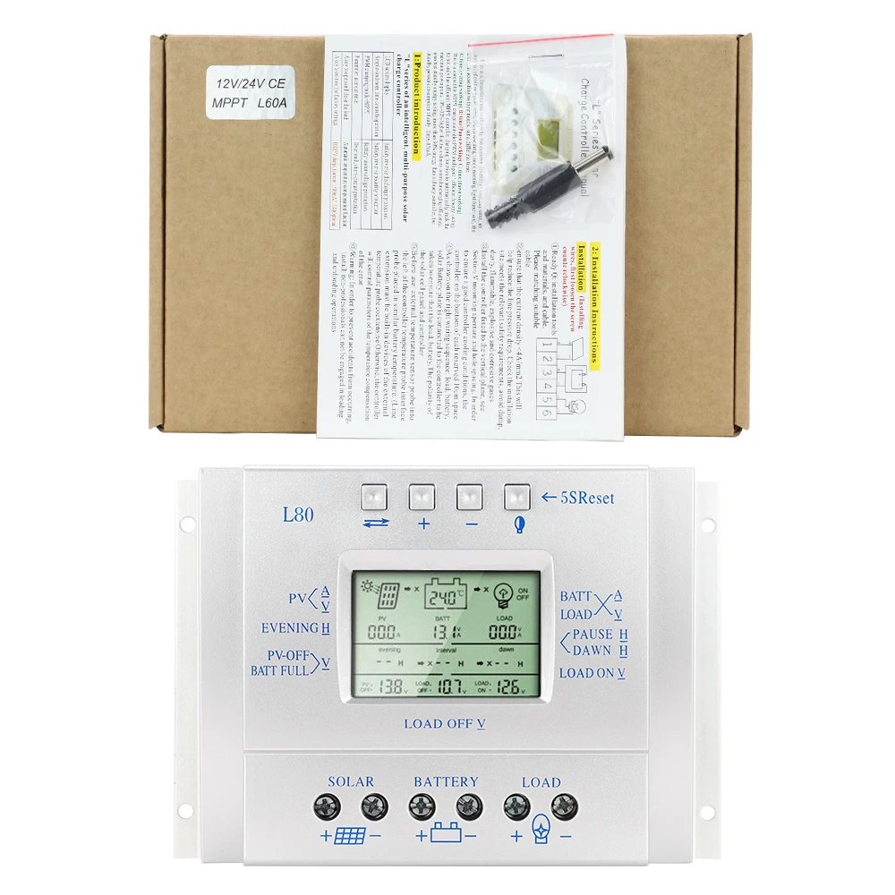 Imagem -06 - Controlador de Carga Solar Automático Regulador do Painel para Entrada Máxima de 50v Todos os Dados em um Display Série l 60a 80a 12v 24v L60 L80