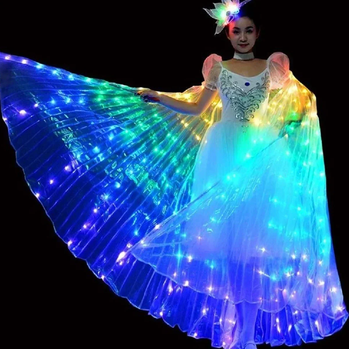 Capa de Color luminiscente LED para adultos y niños, bailarines, ala de mariposa luminosa, puesta en escena, danza del vientre, utilería para fotografía de fiesta