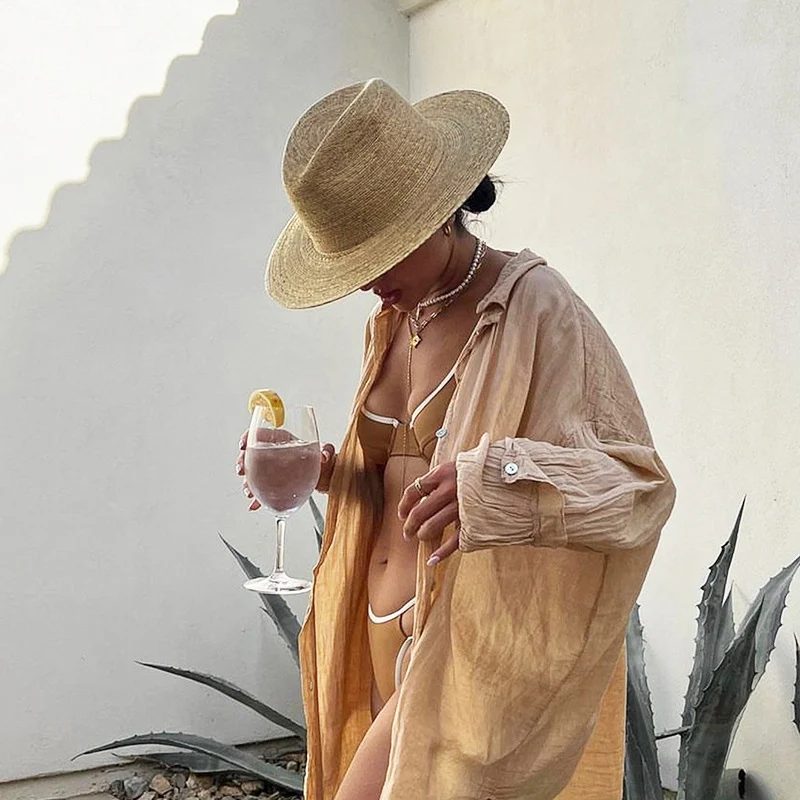 New High Grade Large Size Panama Straw Hat Retro Jazz Hat Summer Women Beach Vacation Dress Men Punk Style Western Cowboy Hat