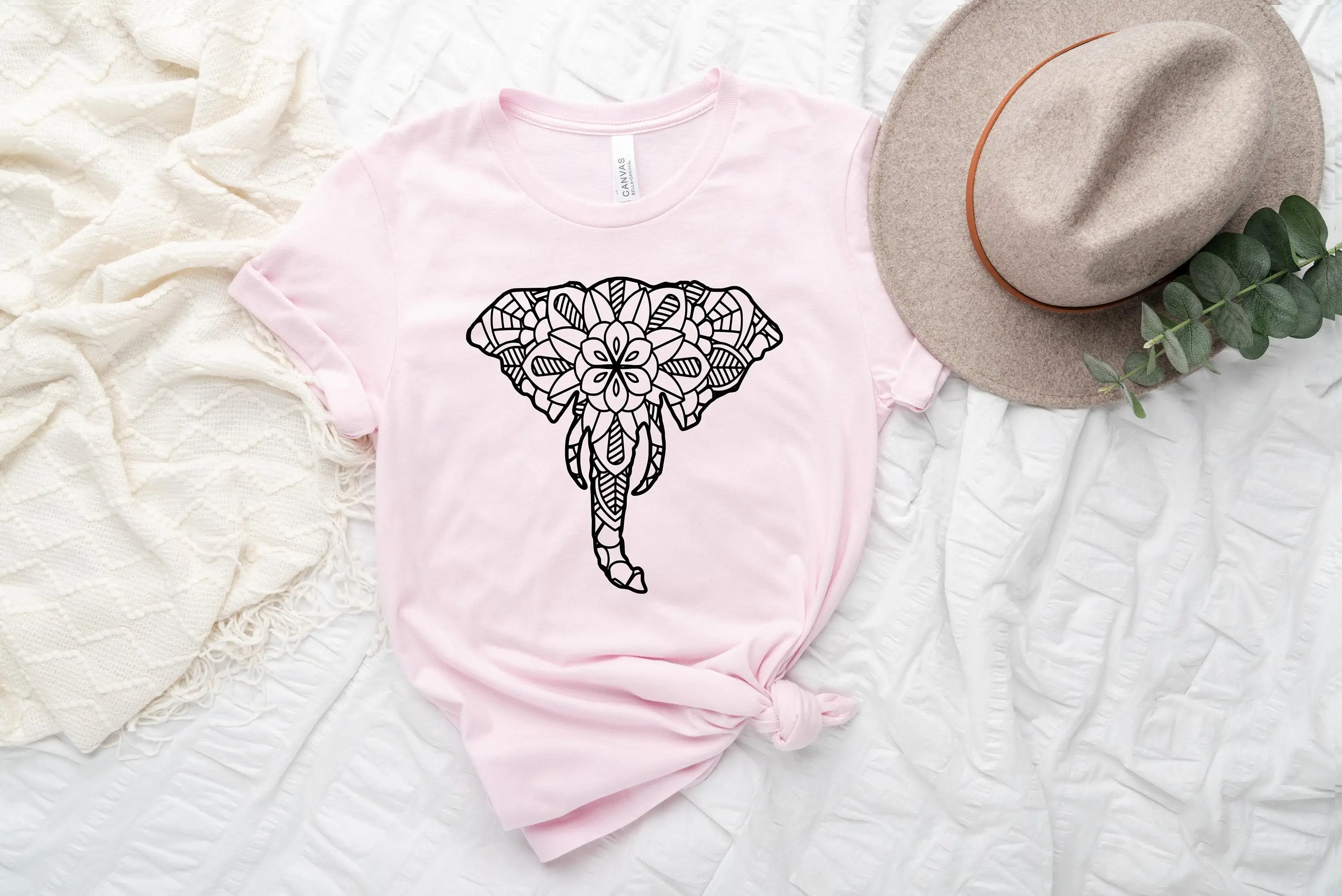 Mandala Elephant T Shirt Boho Animal Lover Yoga For Women