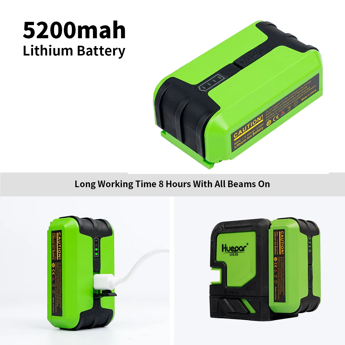 Huepar 2 lines Laser Level Kit Osram Diode Green Beam Self-leveling Cross Line Li-ion Battery with Pulse Mode Tripod Laser Tools