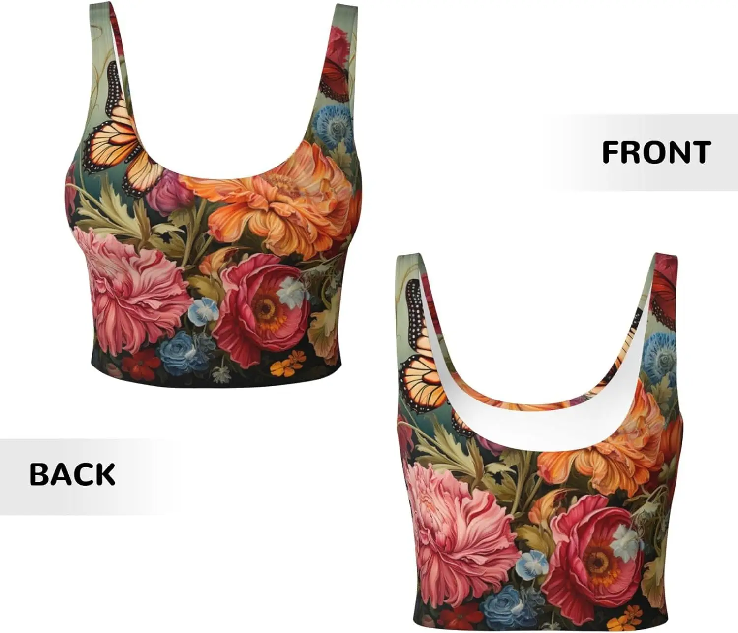 Tank Top Latihan Wanita Motif Bunga dan Kupu-kupu Rompi Olahraga Tanpa Lengan Racerback untuk Gym Atletik Yoga