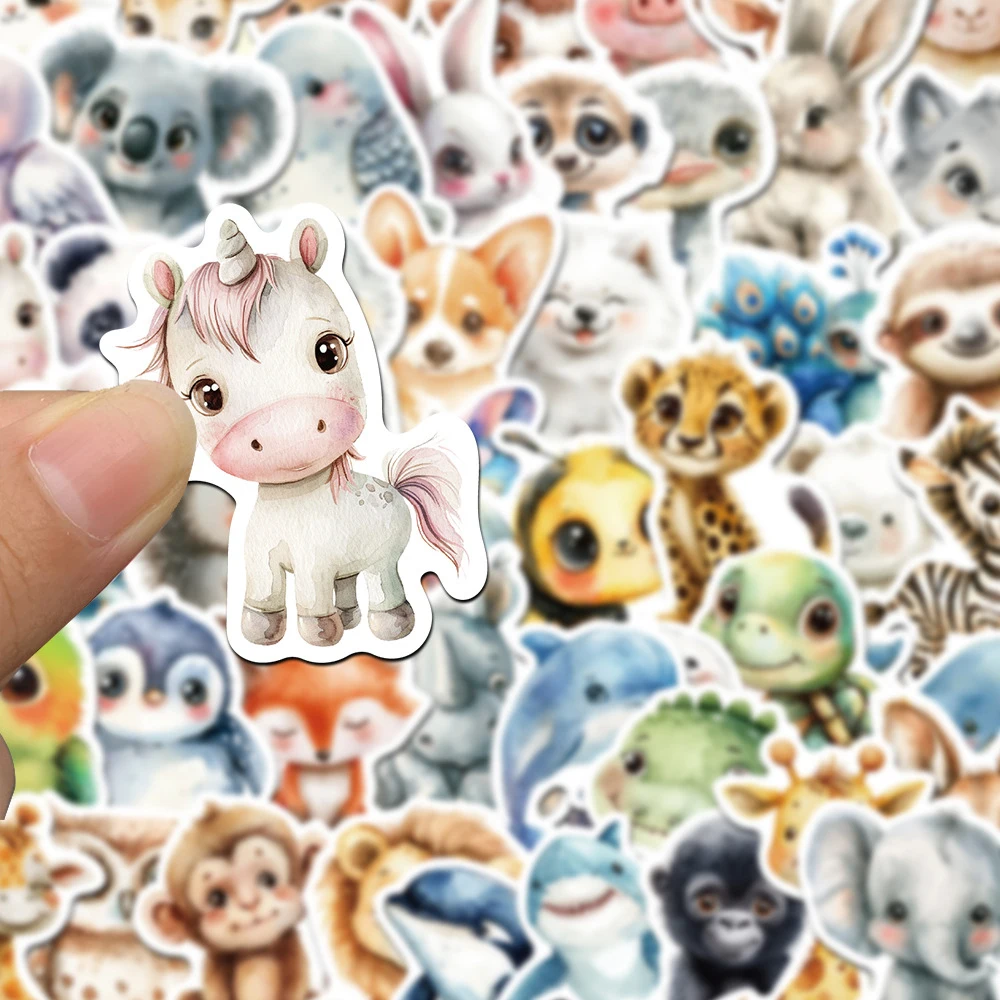 10/30/50pcs Carino Per Bambini Libro Dipinti Animali Adesivi Estetica FAI DA TE Bagagli di Skateboard Carino Watercolo Graffiti Adesivo giocattoli