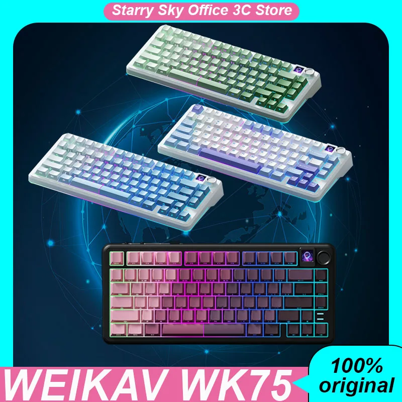 Weikav Wk75 Wireless Mechanical Keyboard Bluetooth Tri Mode With Knob GASKET Structure Hot Swap RGB Customized Gaming Keyboard