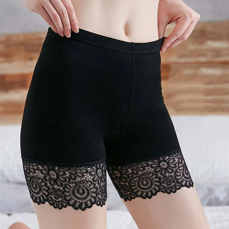 Pantalones de seguridad finos de encaje para mujer, ropa interior elástica suave y cómoda, antirozaduras, talla grande