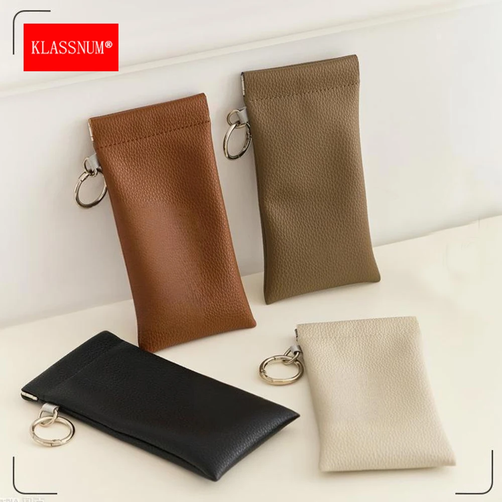 KLASSNUM Glasses Pouch Case Women Portable Sunglasses Bag Automatic Closing Glasses Storage Bag With O Metal Key Ring Wholesale