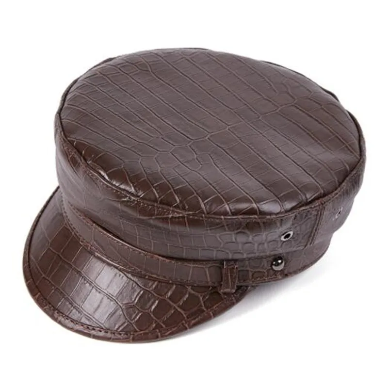 Natural Leather Hat Cowhide Crocodile Print Military Hat Autumn Men Women Flat Cap gorras Personality Fashion Brand Leather Cap