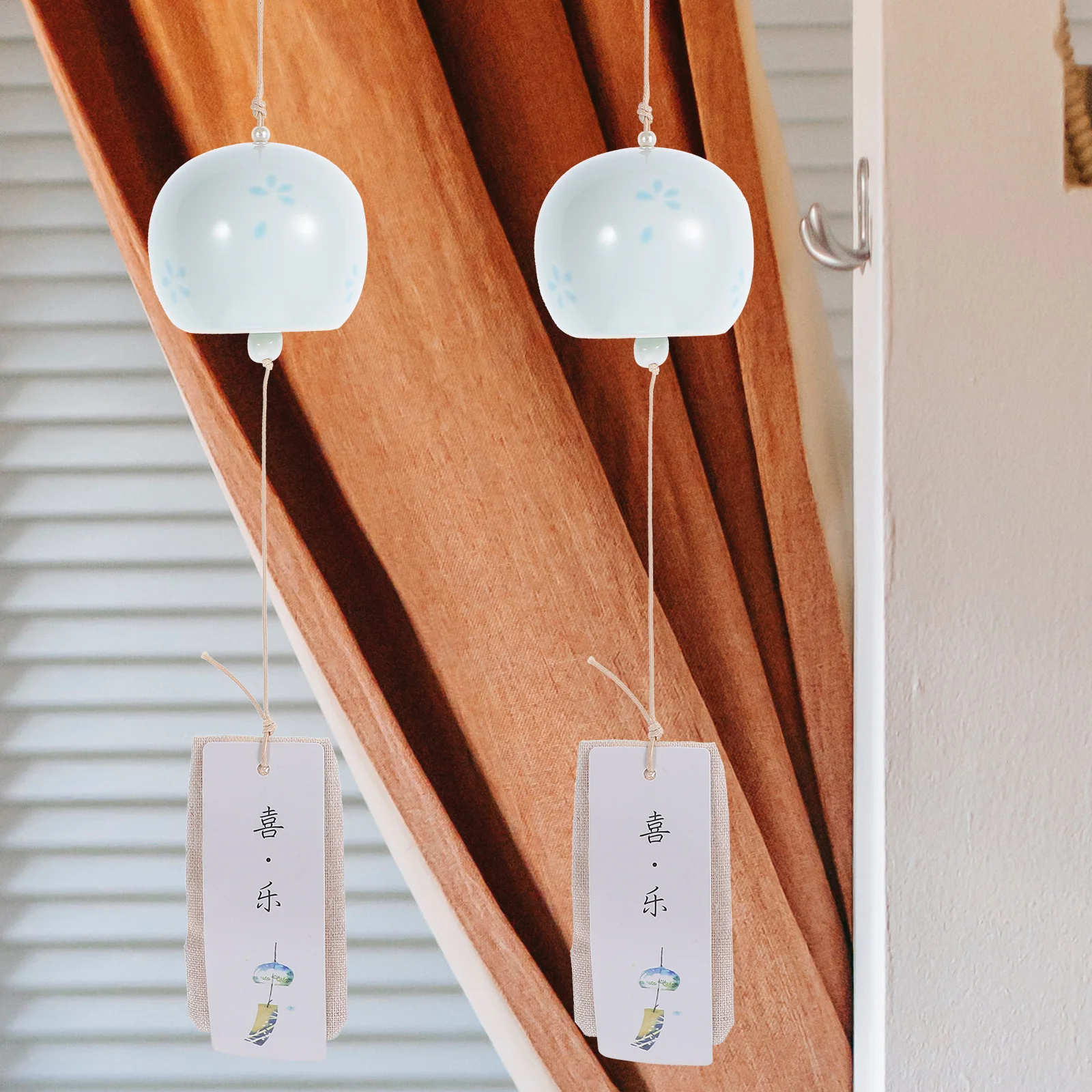 

Ceramic Cherry Wind Chime Bells Home Office Decor Car Hanging Ornament Japanese Japanese Chime Style