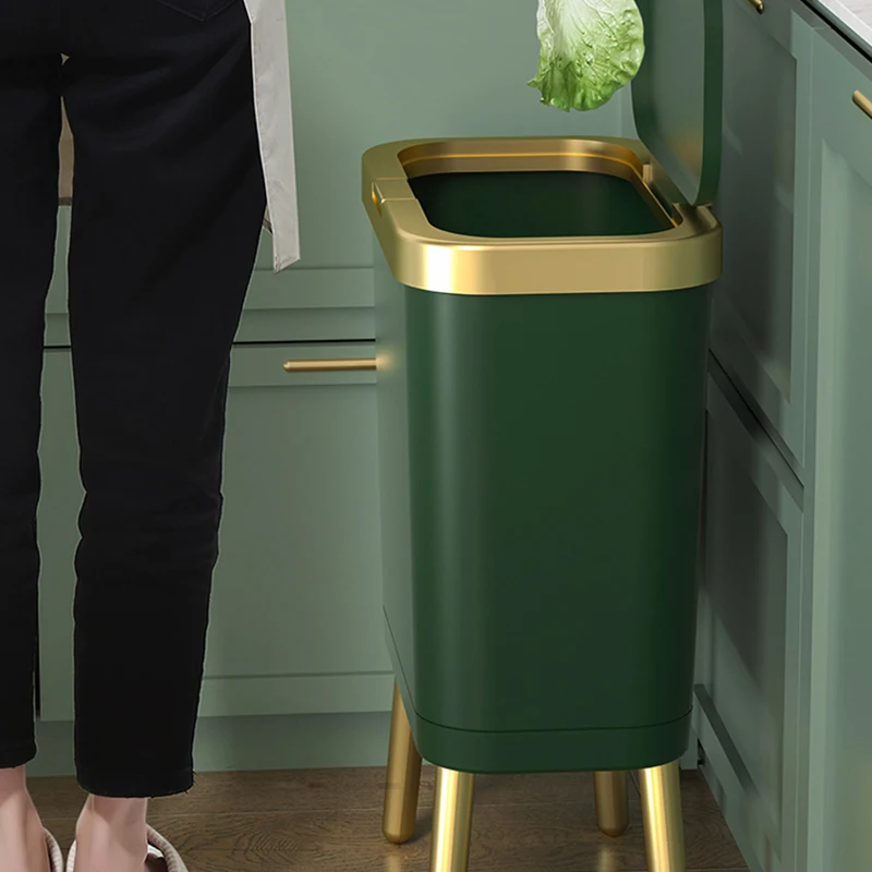 High-footed Luxury Trash Can Large-capacity Trash Bin for Kitchen Bathroom Household Push-type Plastic Garbage Trash Compost Bin