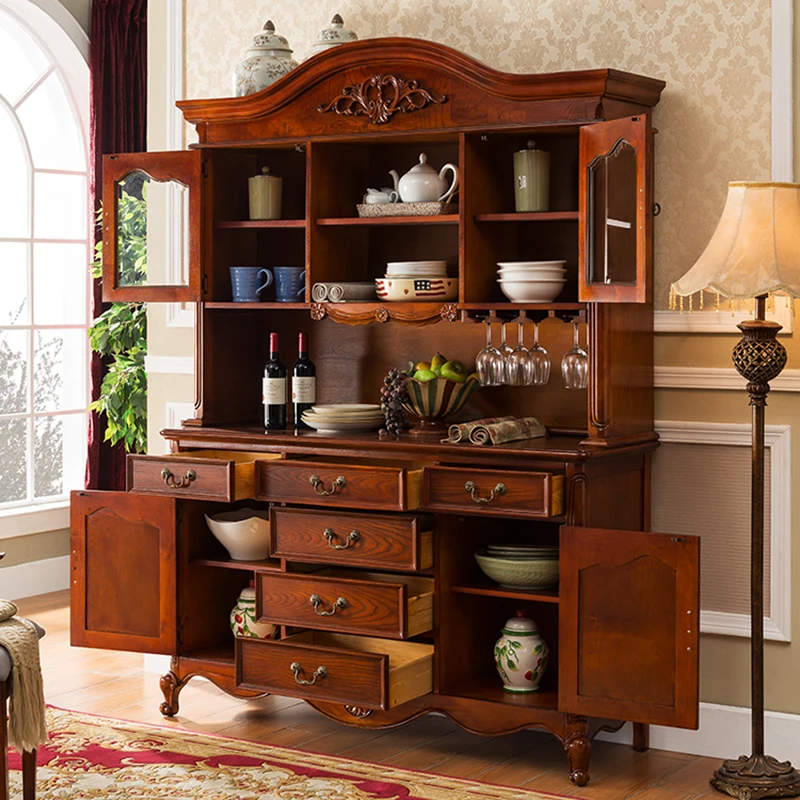 

American all-solid wood dining side cabinet integrated wall high cabinet kitchen