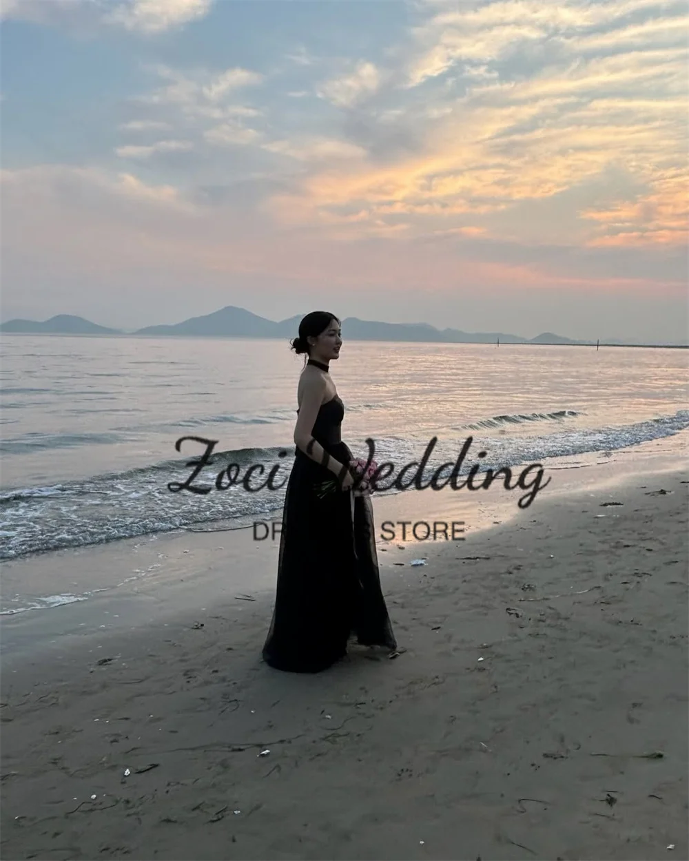 Zoci-女性のためのエレガントな黒のビーチドレス,ストラップレス,ノースリーブ,チュール,コルセット,イブニングドレス,韓国の写真撮影,カスタマイズ