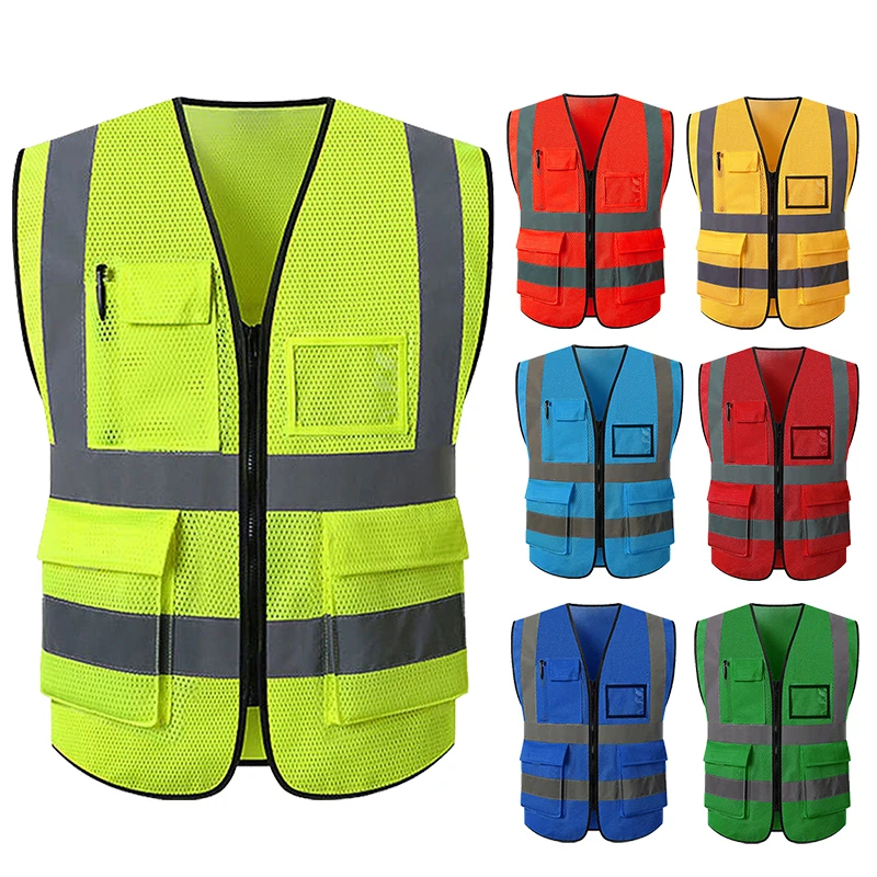 

High Visibility Mesh Safety Reflective Vest with Pockets and Zipper Security Cycling Walking Sports Outdoor Construction Vest