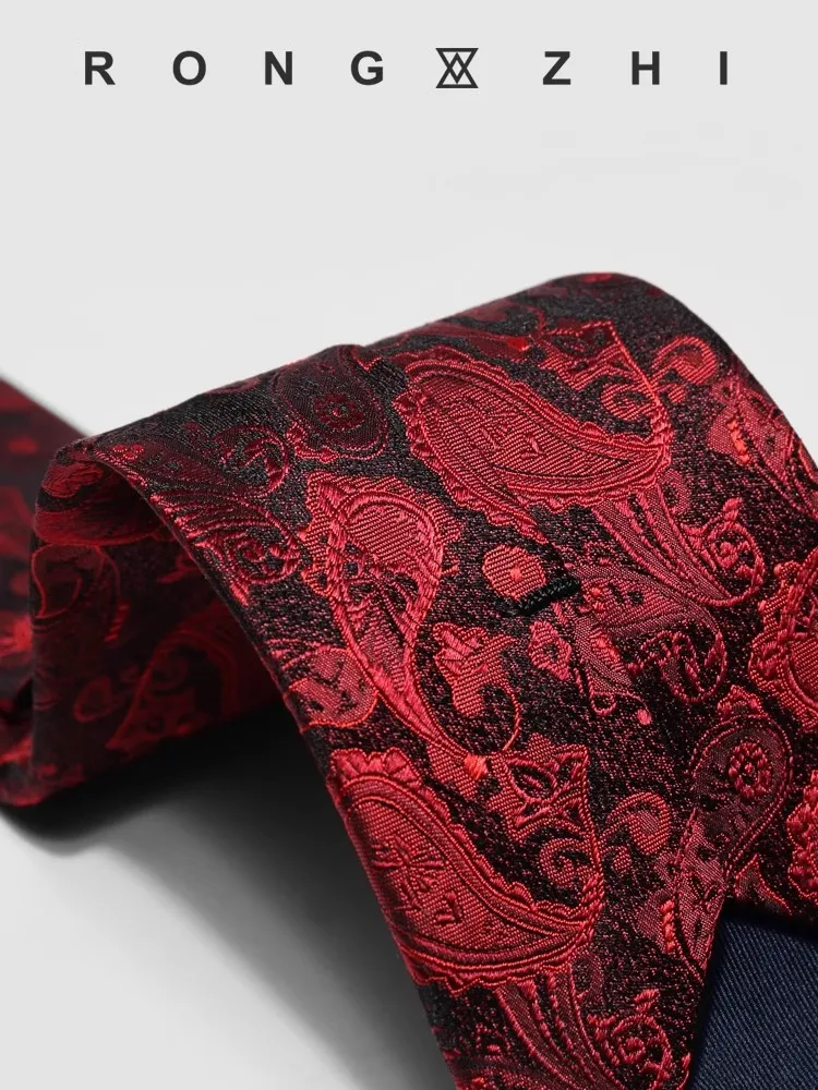 High Quality 100% Silk Retro Red Cashew Flower Pattern Silk Tie For Men's Formal Business Banquet 8cm Wide Hand Knotted Necktie