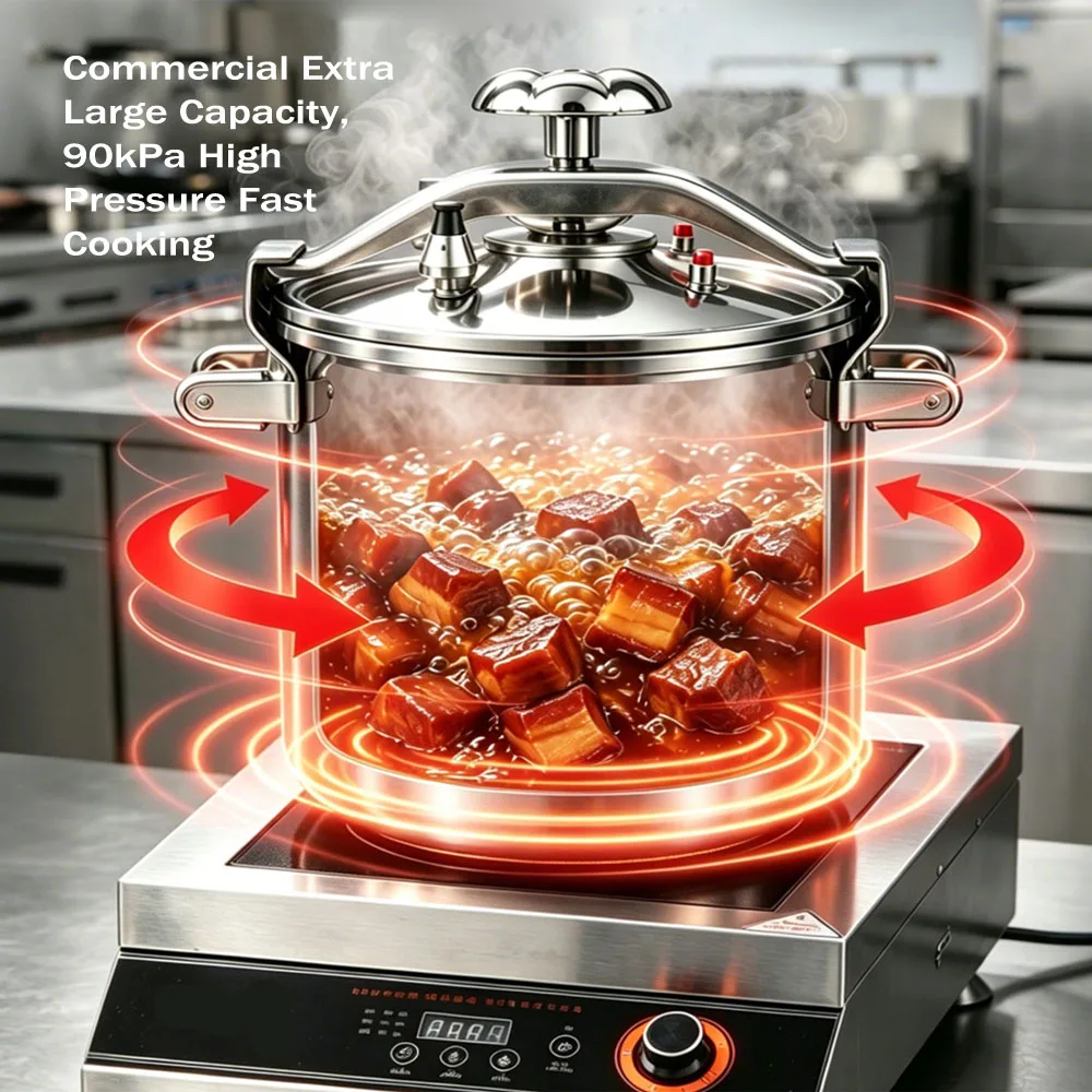 Commercial Large-Capacity Stainless Steel Pressure Cooker,Explosion-Proof Thickened Body,New Model,Compatible with Gas Induction