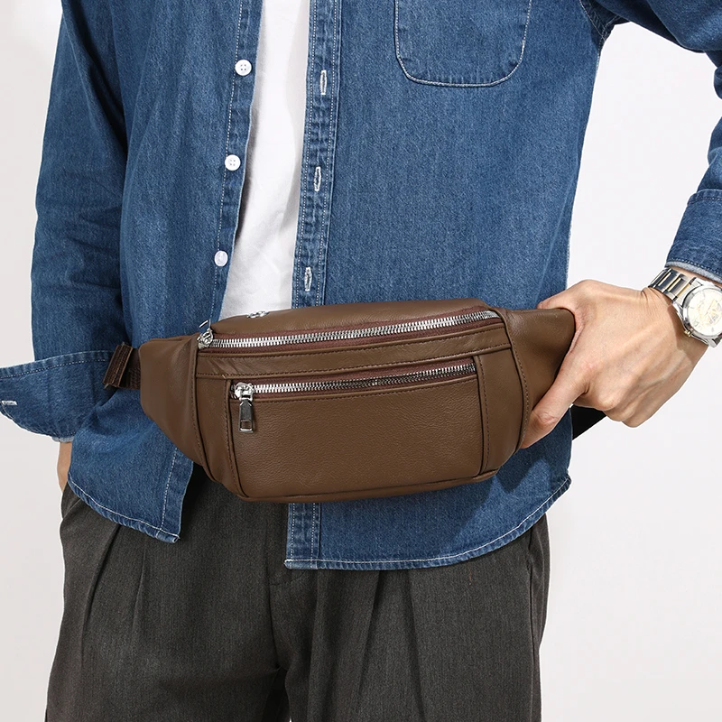 

Men's fashionable multifunctional leather and cowhide waist bag bolsos para hombre sacoches hommes bag for man fanny pack