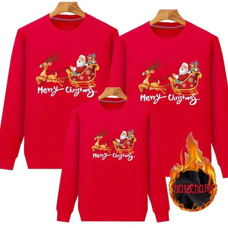 Family Christmas&deer Print Family Together Matching Sweatshirt Casual Christmas Hoodie Christmas Day Holiday Clothes Tops
