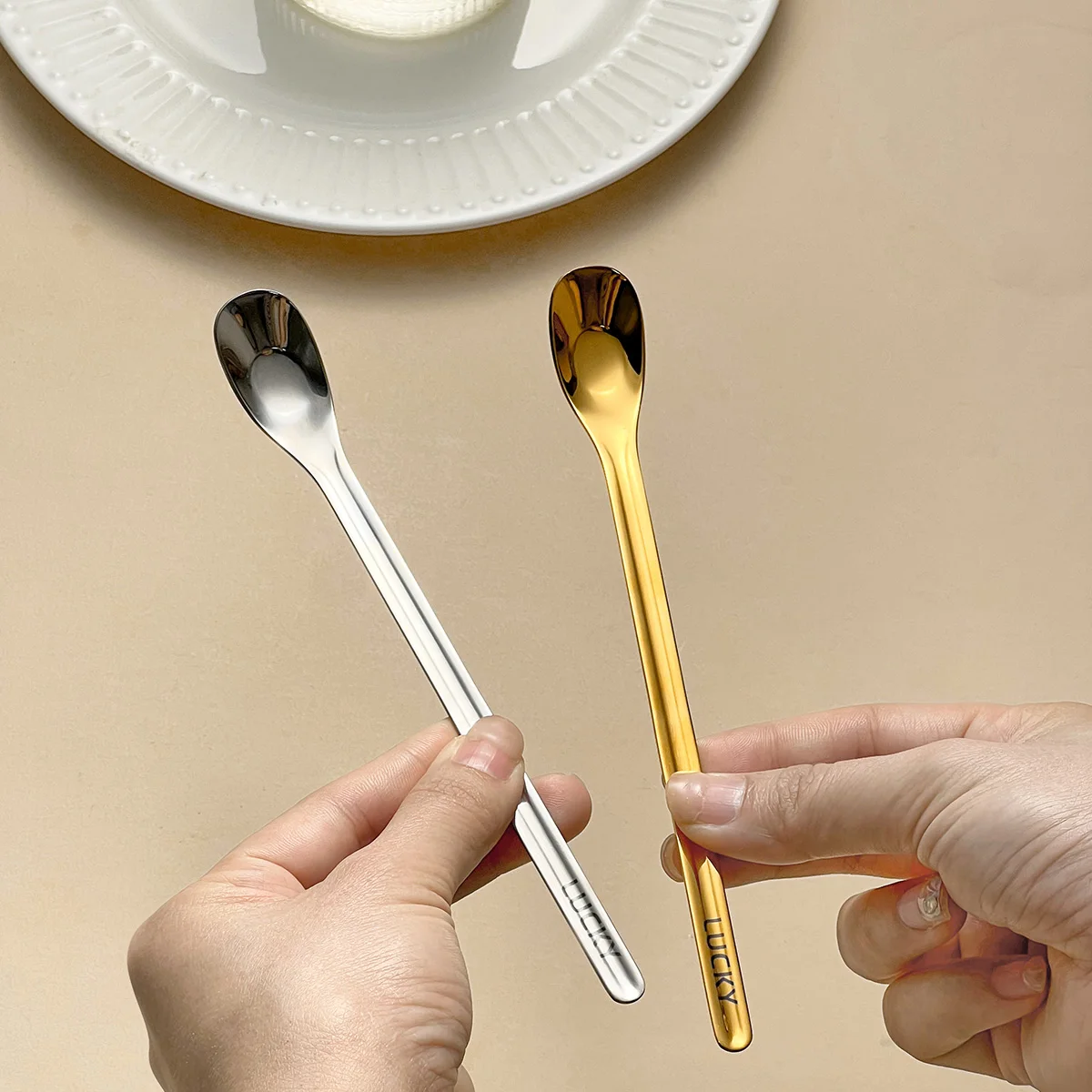 

2/3 шт. ложки для десертов и мороженого из нержавеющей стали 304, с длинной ручкой, для перемешивания, многоразовые, для холодных напитков, можно мыть в посудомоечной машине, столовые приборы N