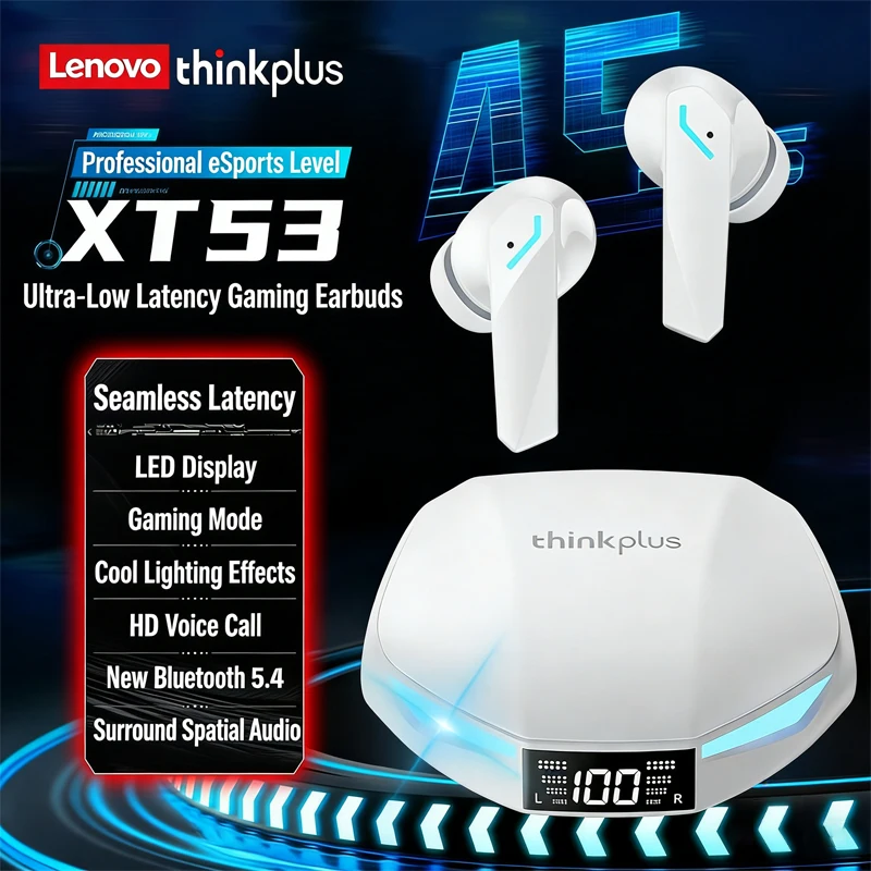 

Новые беспроводные наушники Lenovo XT53 с Bluetooth 5.4, LED-дисплеем, водонепроницаемостью и низкой задержкой для игр