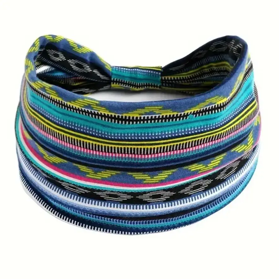 SIMPLEJEWEL 1 Pcs Women'S Bohemian Style Elastic Headscarf Fashionable Breathable Cotton Wide Brimmed Hair Accessories image 5
