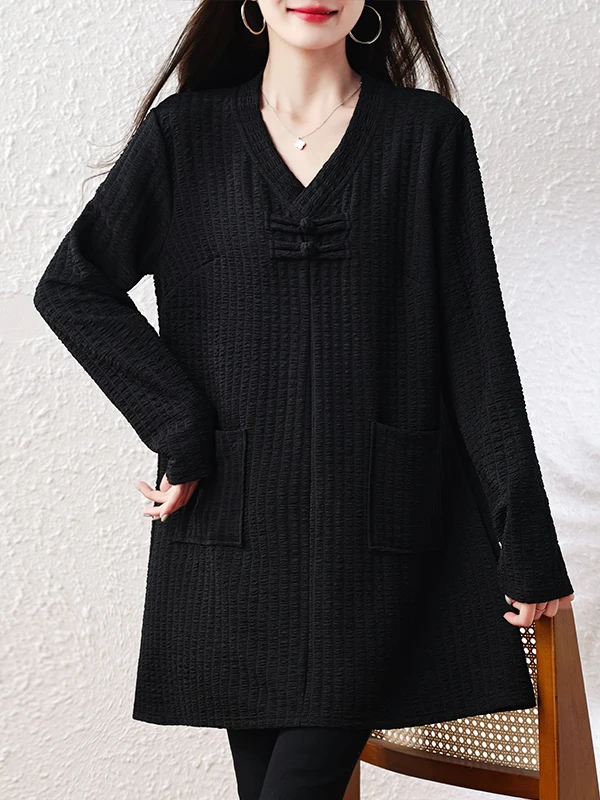 Fall 2026 Fashion Simple Loose T-Shirt Mid-Length Pocket Design Weight-Loss Concealing plus Size Women's Stylish Casual Tee