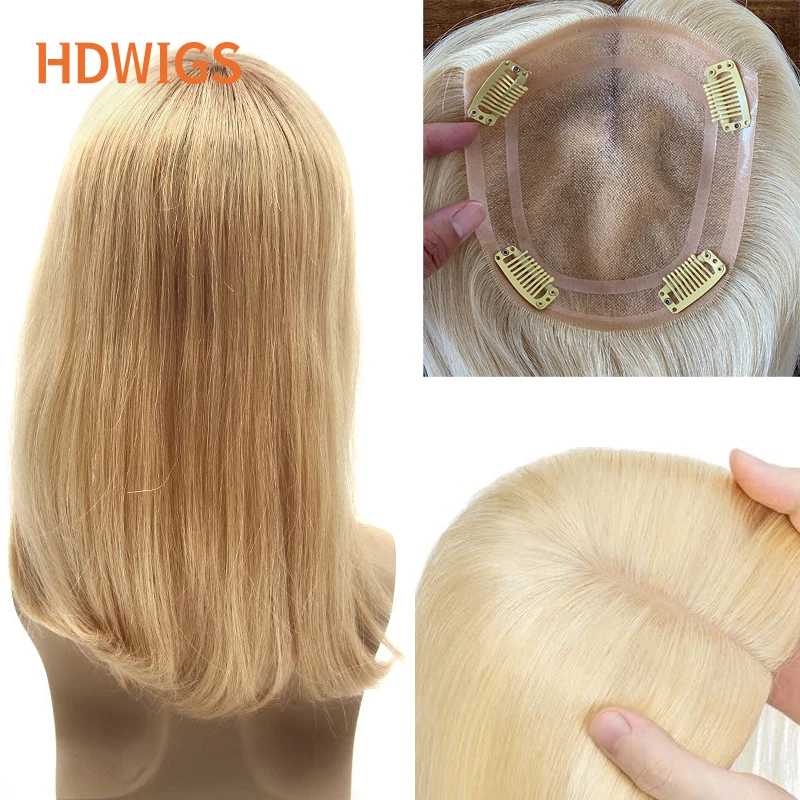 Toupee for Women Straight Virgin Human Hair Wigs High Quality Mono Base Human Hair Replacement Natural Hair Topper Blonde Wigs