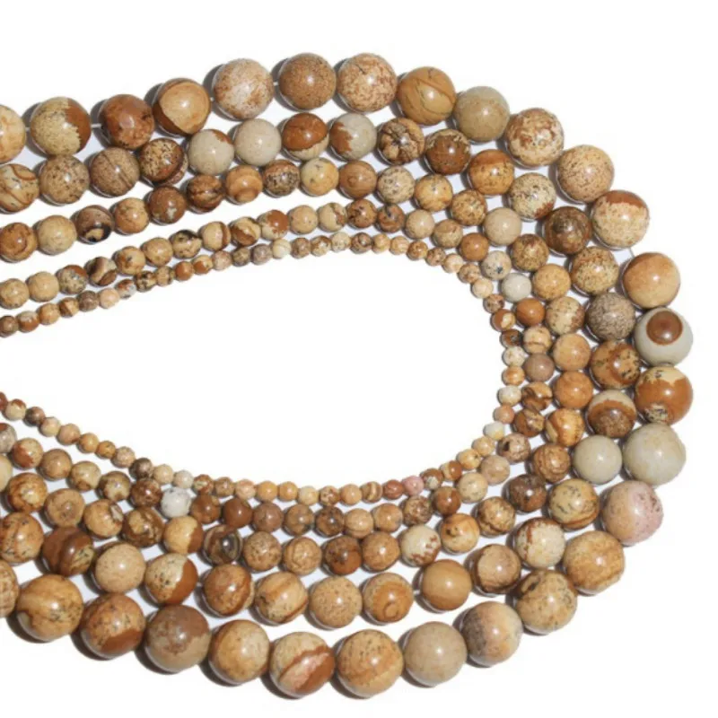 Picture Jasper Beads Polished Round Loose Stone Bead for Jewelry Making 4/6/8/10MM