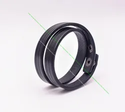 Handcraft Casual Biker Quality Black Line Strip Cowhide Veg Genuine Leather 2 Wrap Bracelet Wristband Cuff Bangle