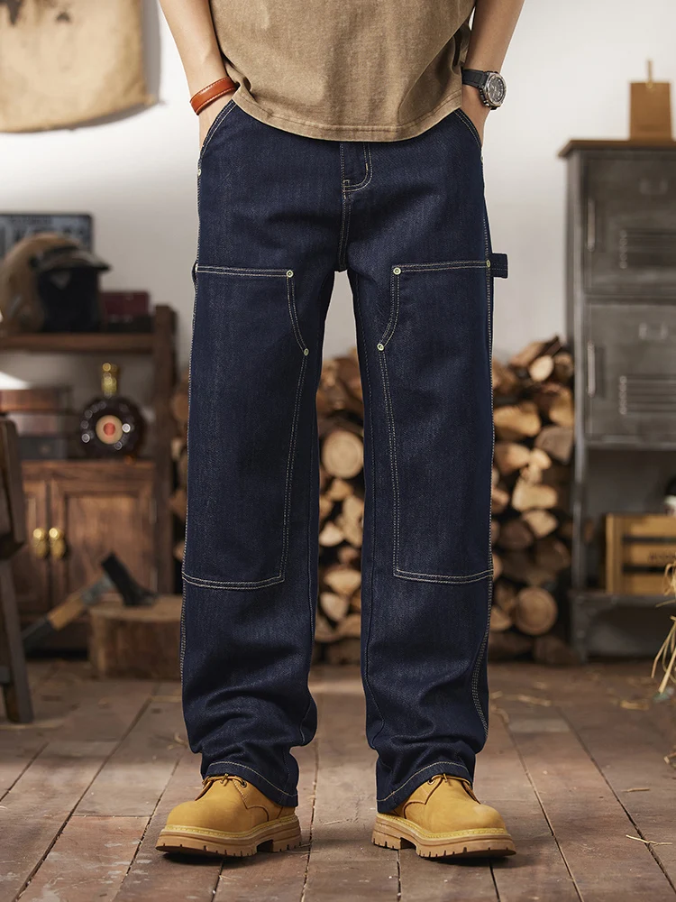 Hong Kong Trendy Brand Japanese Style Original Color Workwear Jeans Men High Sensation Loose Straight Legging Long Pants