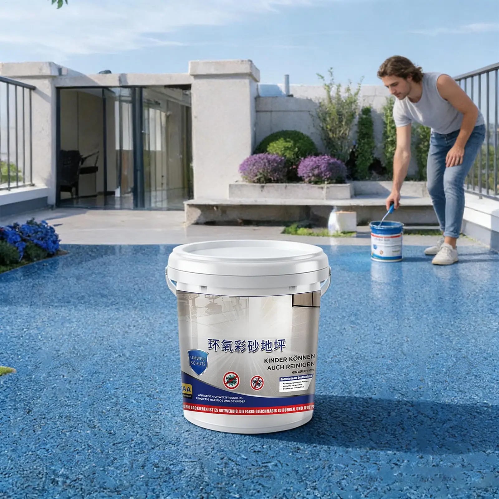 Epoxy Colored Sand Paint Non-Slip High-Gloss Coating Epoxy Floor Coating for House Home Dorm Apartment Indoor Shower Room Garage
