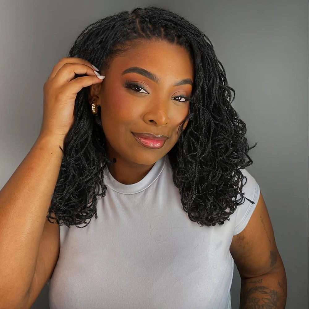 

Синтетический парик с полной кружевной передней косой, 14 дюймов, вьющиеся искусственные локоны, черный цвет, большой пробор, космический твист, парики с дредами для чернокожих женщин