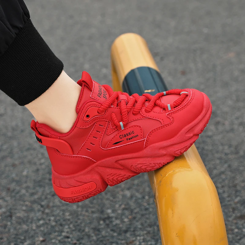 

Red Men's Shoes Sports Running Casual Thick Bottom Heightening Anti-slip Waterproof Dad Trendy Shoes Spring Autumn Season