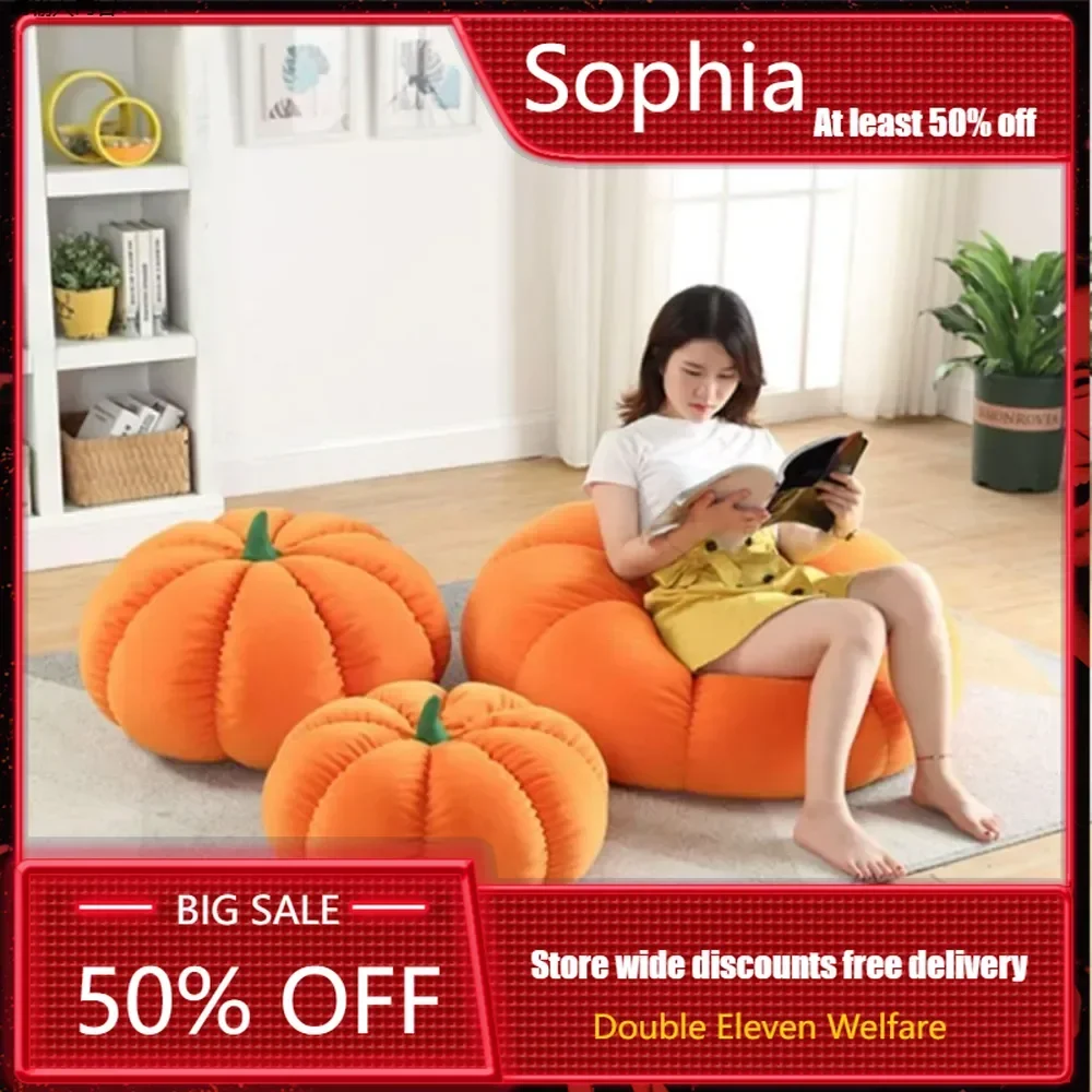 Pumpkin Shaped Beanbag Chair with Filling - Luxurious Fabric Lounge Chair, Providing Ultimate Comfort and Relaxation Furniture