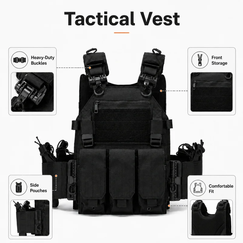 Tactical Vest Polyester Carrier with Triple Magazine Pouch Quick Release Airsoft Hunting Vest for Outdoor Training view 4
