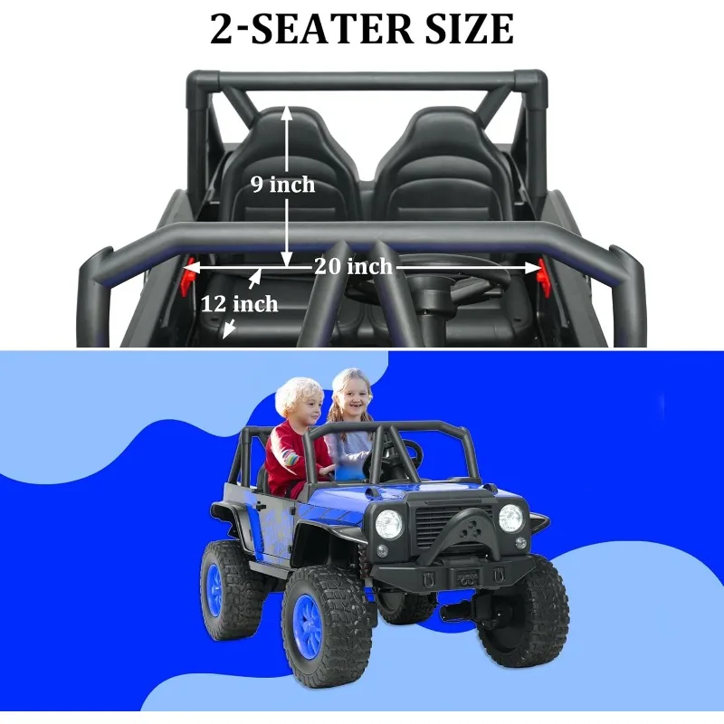 24V 5AH 2 lugares rodas elétricas 4WD veículos elétricos infantis controle remoto UTV passeio carro absorvedor de mola sem fio Bluetooth (azul)