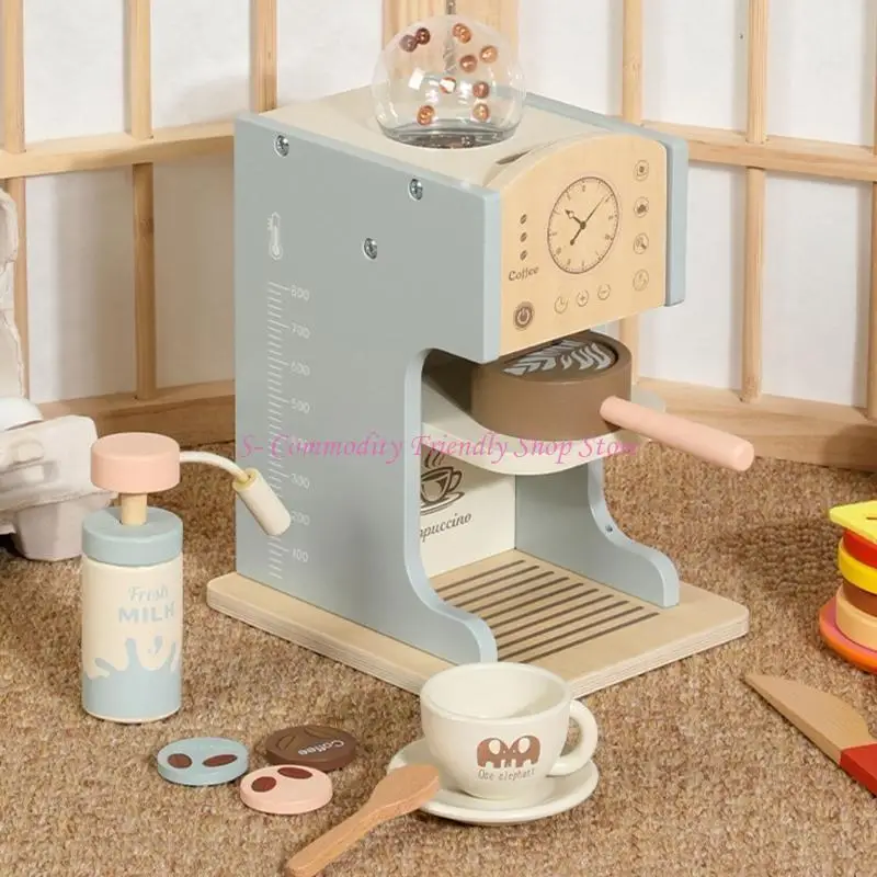 85AE – ensemble cafetière en bois, jouet pour enfants, jeu simulation, accessoires cuisine, Machine à expresso, cadeaux