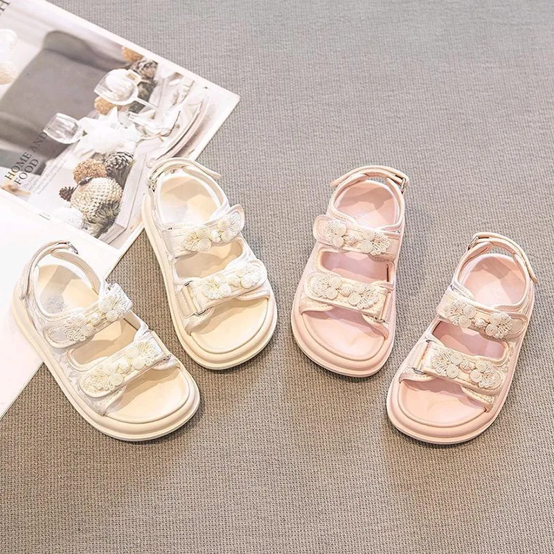 Girls' Chinese style Princess sandals 2024 summer new children's new Chinese embroidery small fragrant wind princess shoes