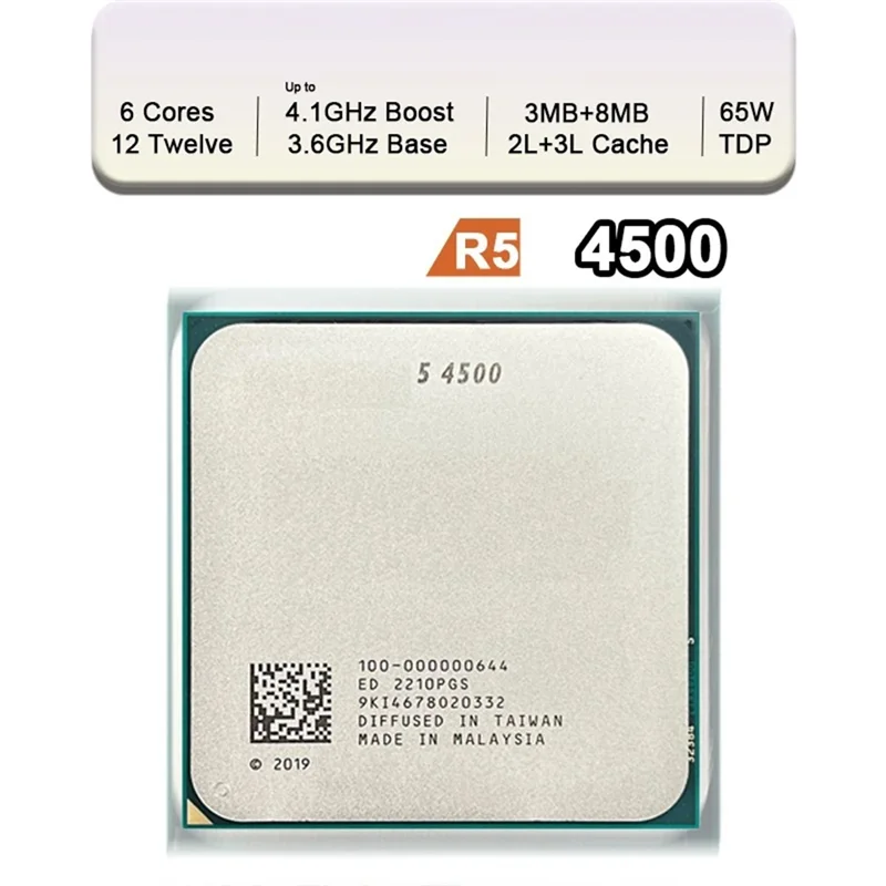

A23I-New For AMD Ryzen 5 4500 R5 4500 6-Core 3.6 Ghz 12-Thread 7NM 65W CPU Gamer CPU Processor Socket