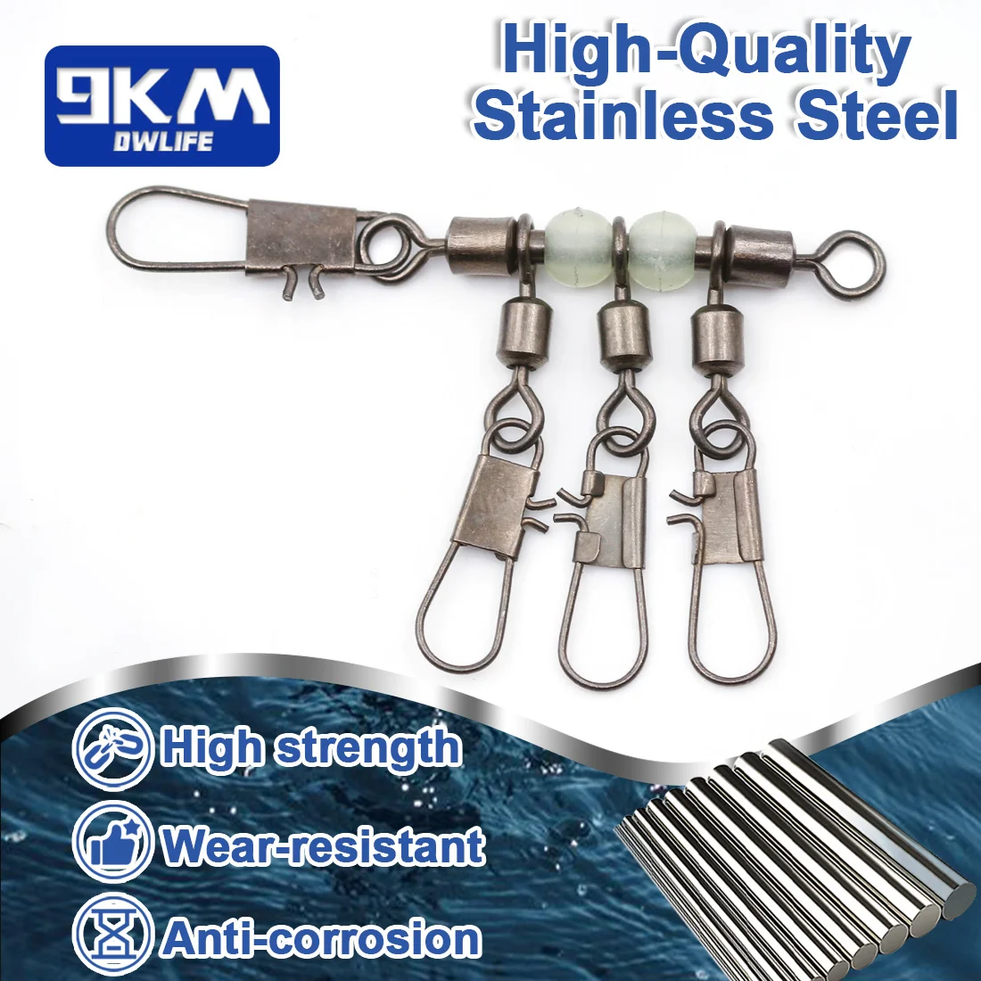 9KM 10pcs 4-Way Fishing Swivel Snap with Glow Bead Multi-Arm Fishing Rig Connector for Saltwater Boating Bottom Fishing Rockfish