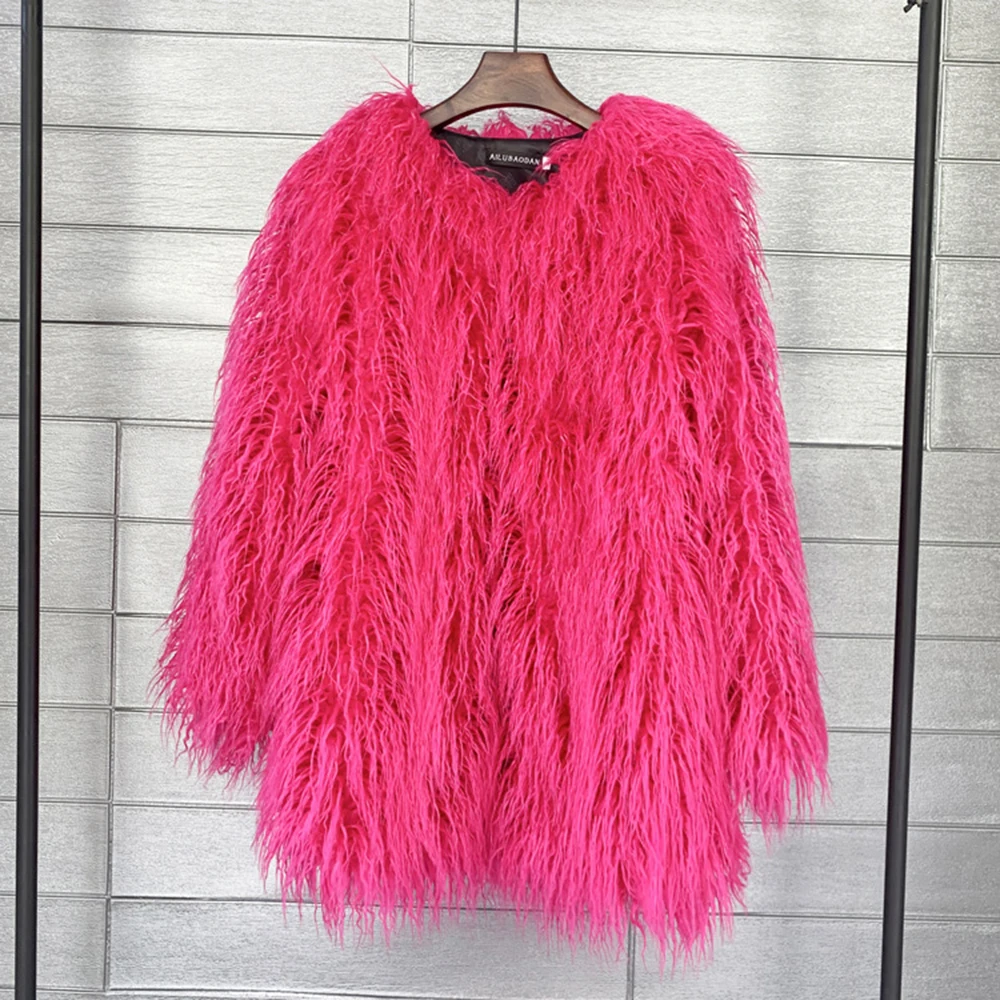 Faux Fur Coat for Women Fluffy Jacket Shaggy Outerwear Candy Color Black White Pink Plush Female 2024 Autumn Winter Overcoat