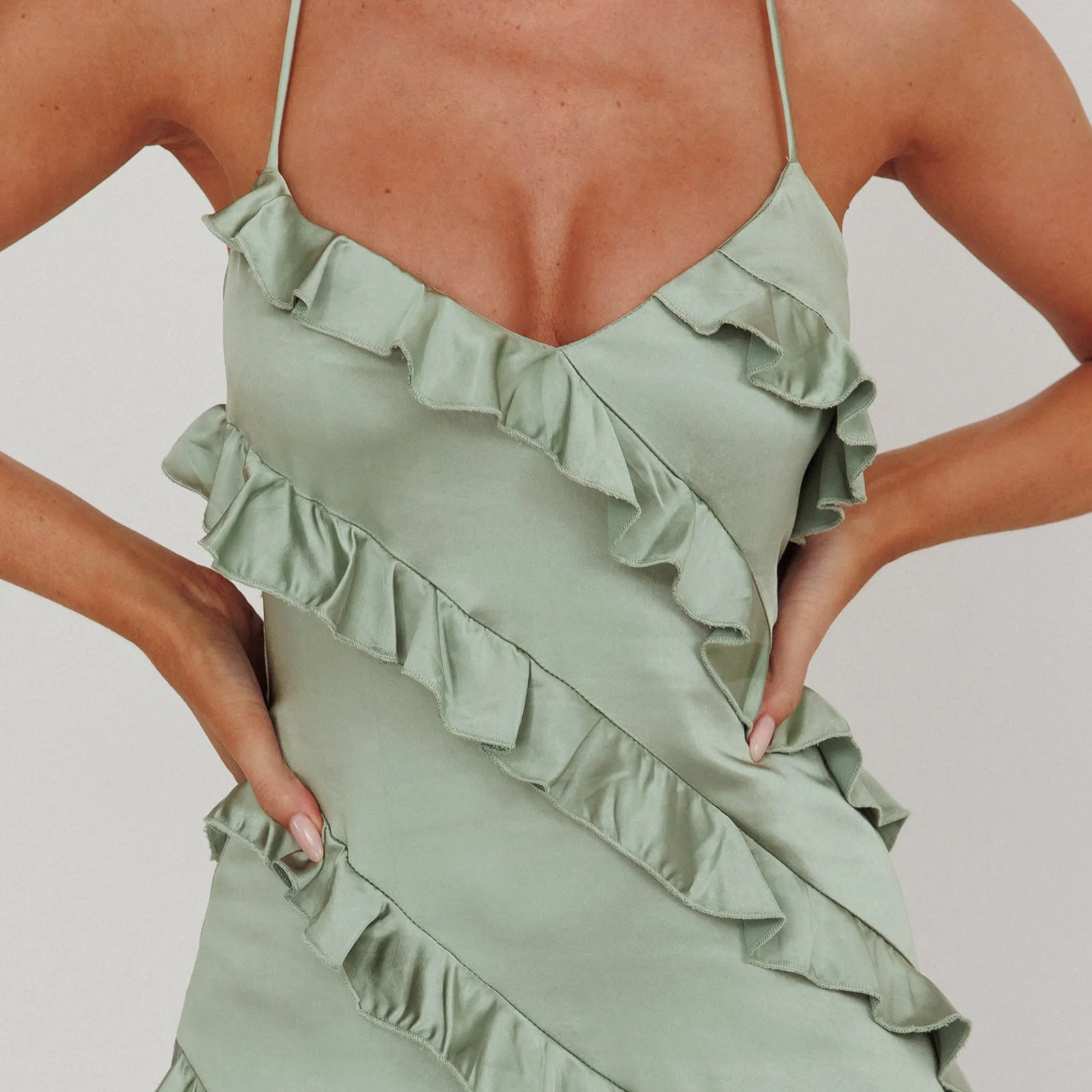 Nieuwe Mode Dames Zomer Lange Cami Jurk Mouwloos Cross Back Ruche Trim Spaghetti Jurk Hot Koop S M L