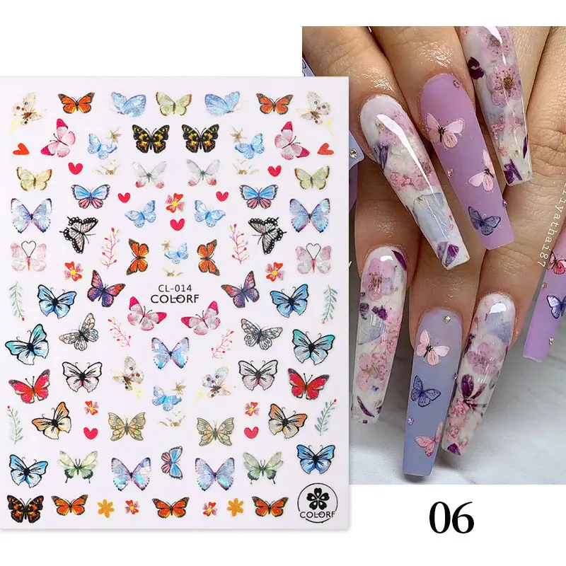 Pink Holographics Laser Bronzing 3D Butterfly Nail Art Stickers Adhesive Sliders DIY Nail Transfer Decals Foils Wraps Decoration