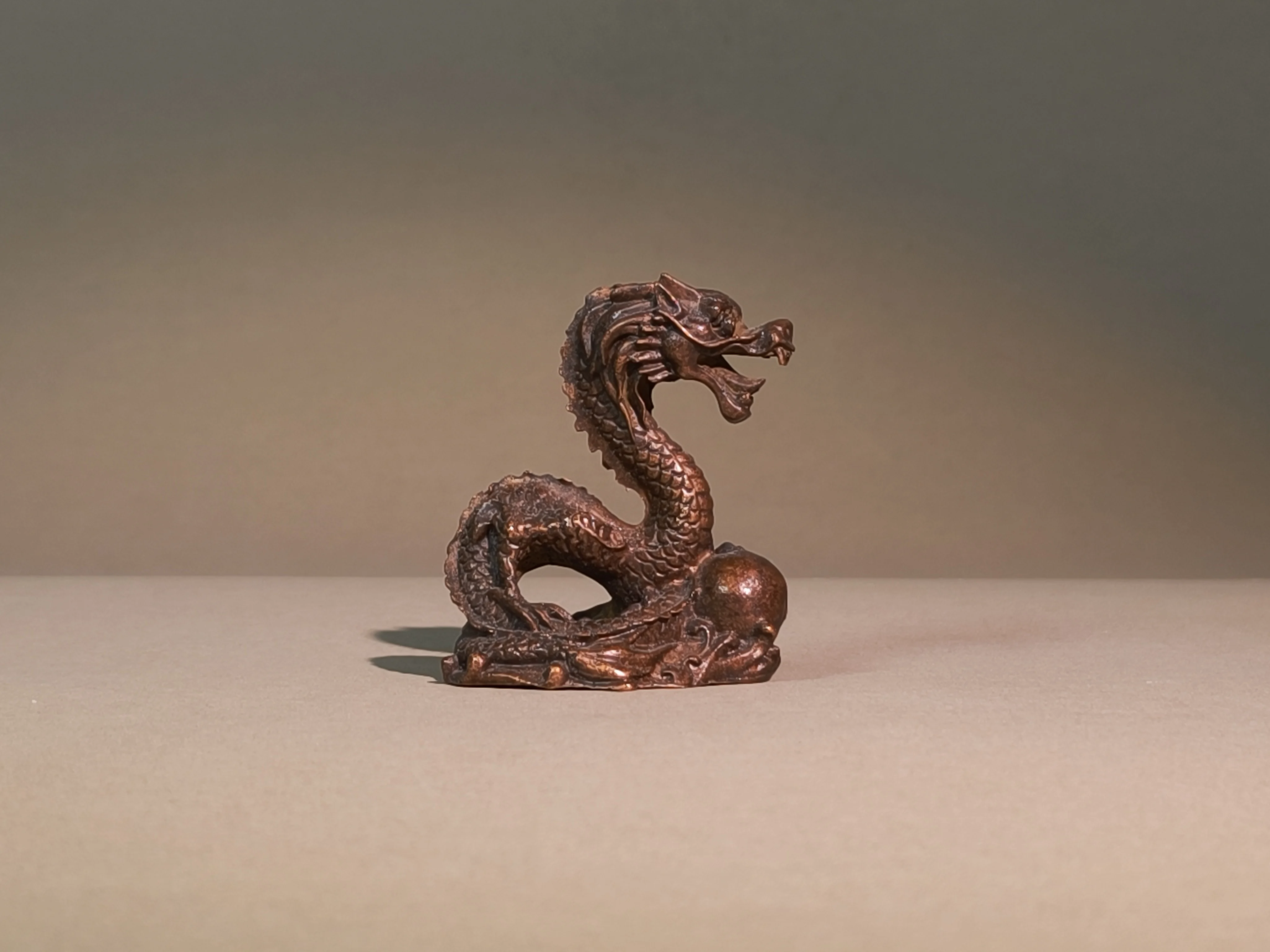Vintage Pure Copper Chinese Zodiac Dragon Ornament, Desktop Decor for Living Room & Office