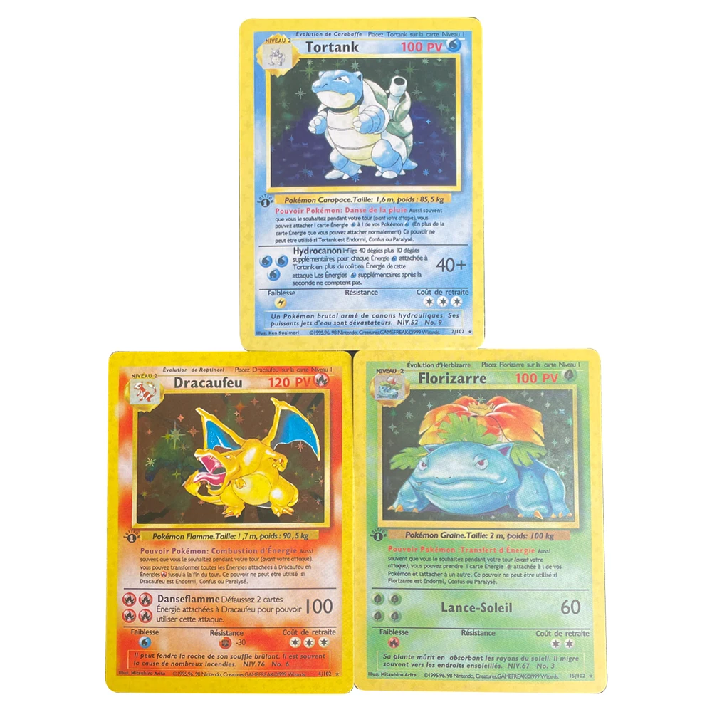 3pcs/set Pokemon DIY 25Th Anniversary German Cards PTCG Charizard Blastoise Flash Cards Game Anime Rare Collection Cards Toys